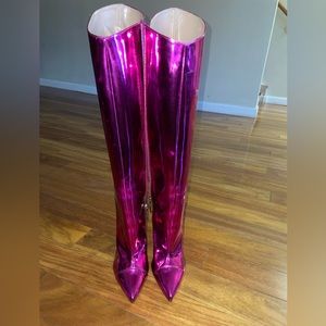 Authentic Alexandre Vauthier Rare Pink Mirror Boots Sz 37.5